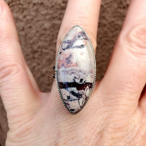 New Pink Brecciated Mookaite 925 Silver Ring. - Picture 7 of 12